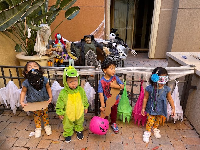 Children in Halloween costumes at Happy Palm Daycare Irvine