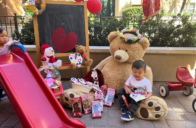 Children celebrating Valentine's Day at Happy Palm Daycare in Irvine, CA